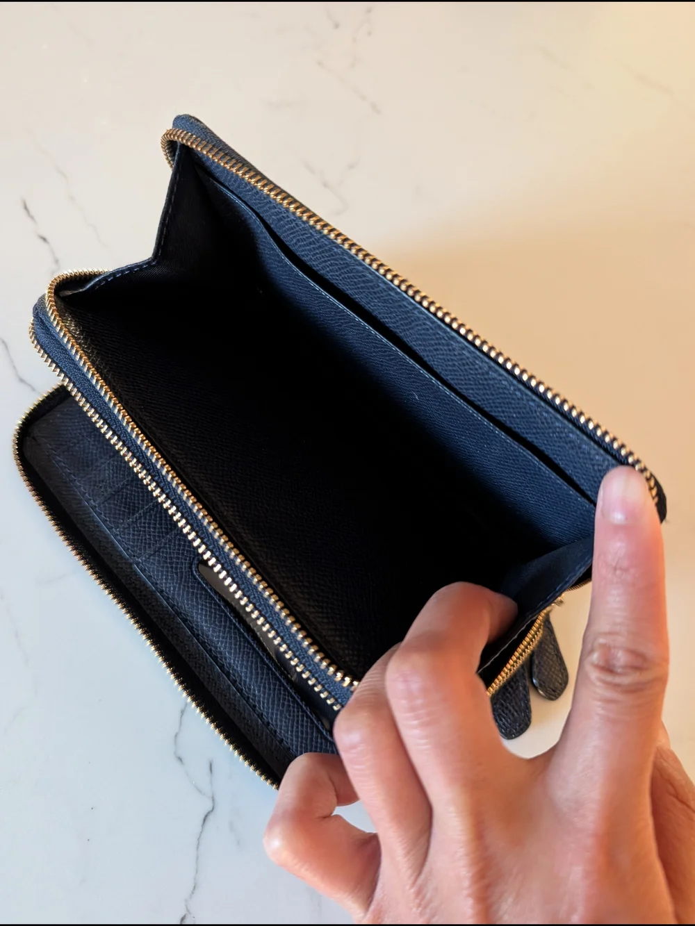 COACH Dark Navy Zip-Around Leather Wallet